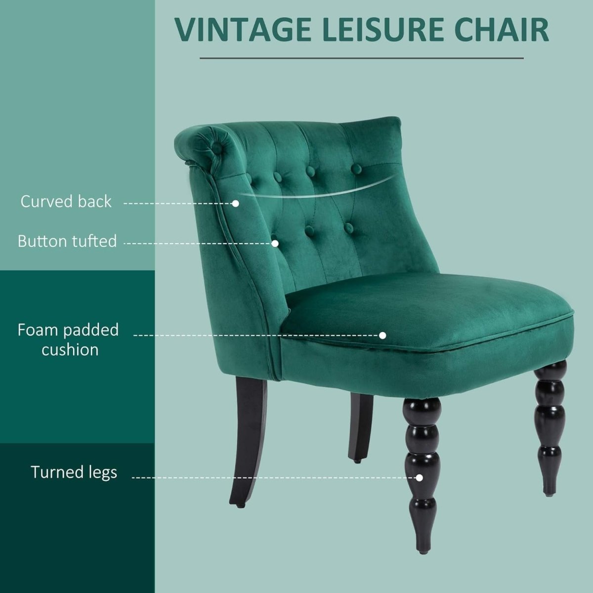 Velvet Wingback Accent Chair Button Tufted Lounge Armchair Green - Kwikley