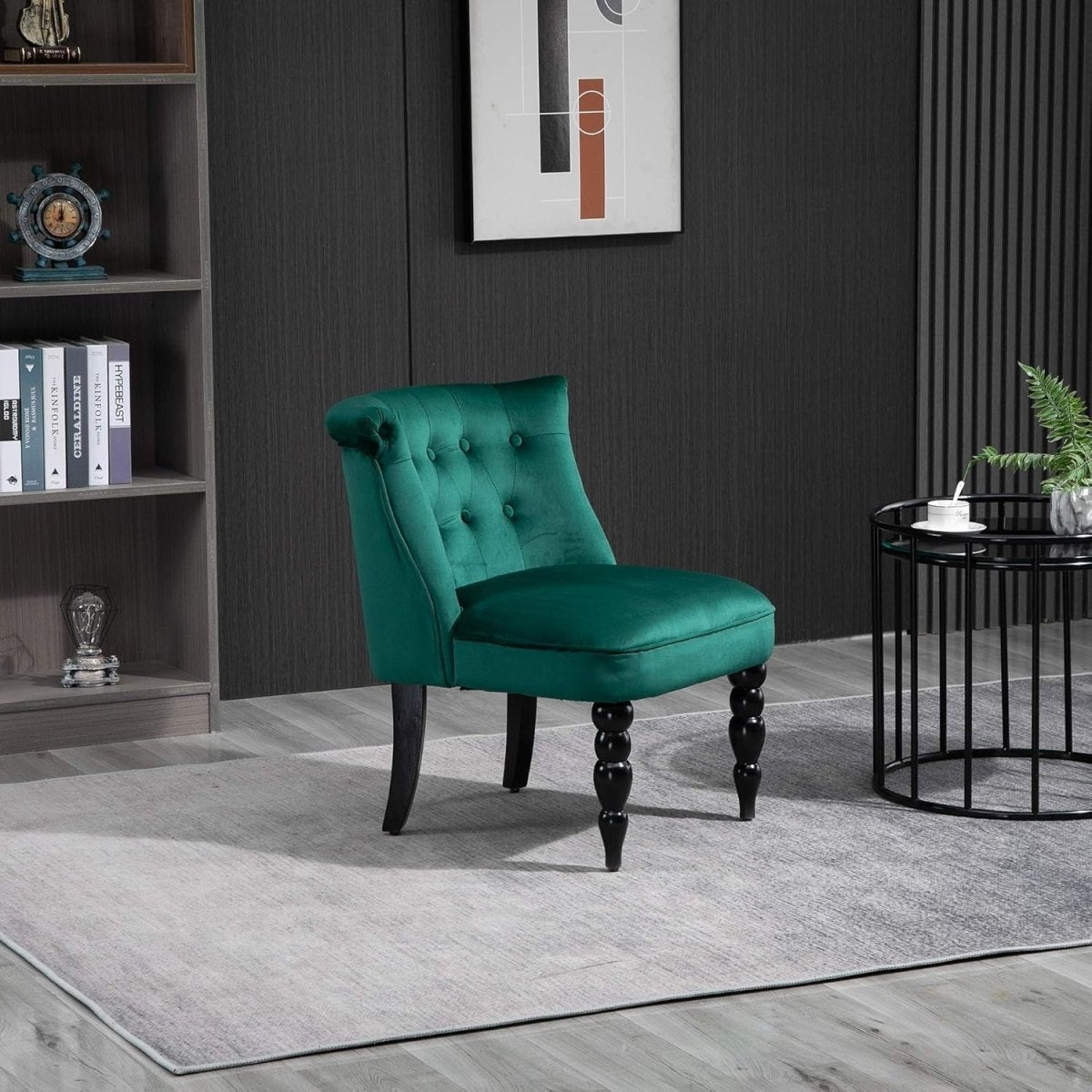 Velvet Wingback Accent Chair Button Tufted Lounge Armchair Green - Kwikley