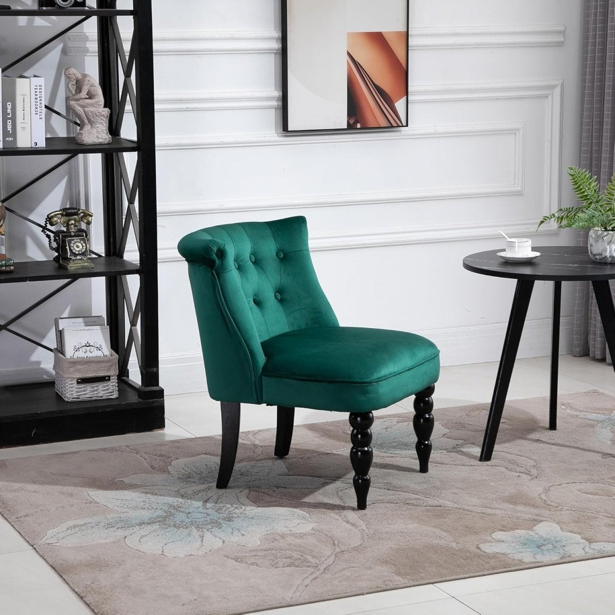 Velvet Wingback Accent Chair Button Tufted Lounge Armchair Green - Kwikley