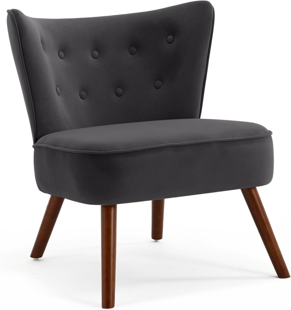 Velvet Wingback Accent Chair High Back Armchair Padded Seat Lounge Grey - Kwikley