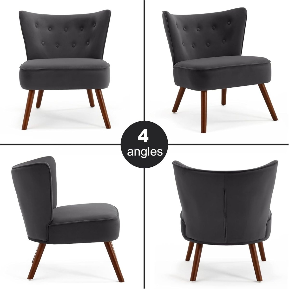 Velvet Wingback Accent Chair High Back Armchair Padded Seat Lounge Grey - Kwikley
