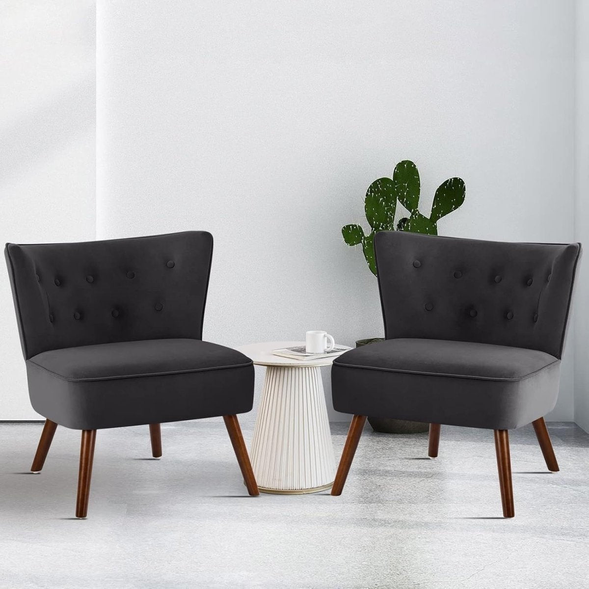 Velvet Wingback Accent Chair High Back Armchair Padded Seat Lounge Grey - Kwikley
