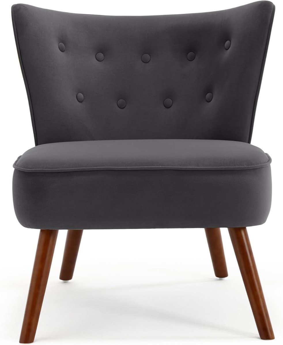 Velvet Wingback Accent Chair High Back Armchair Padded Seat Lounge Grey - Kwikley