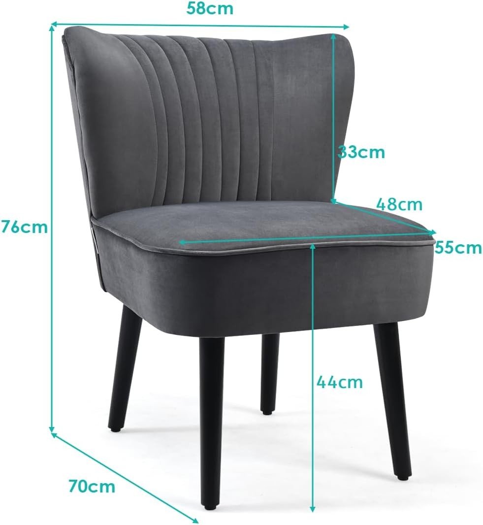 Velvet Wingback Accent Chairs Set of 2 Grey Lounge Seats - Kwikley