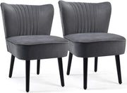 Velvet Wingback Accent Chairs Set of 2 Grey Lounge Seats - Kwikley