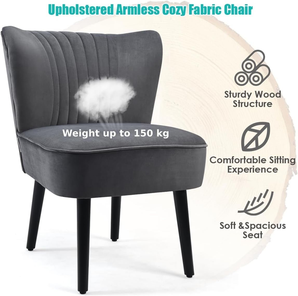 Velvet Wingback Accent Chairs Set of 2 Grey Lounge Seats - Kwikley