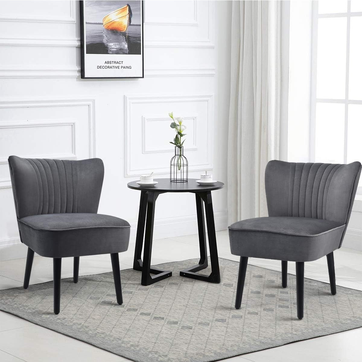 Velvet Wingback Accent Chairs Set of 2 Grey Lounge Seats - Kwikley