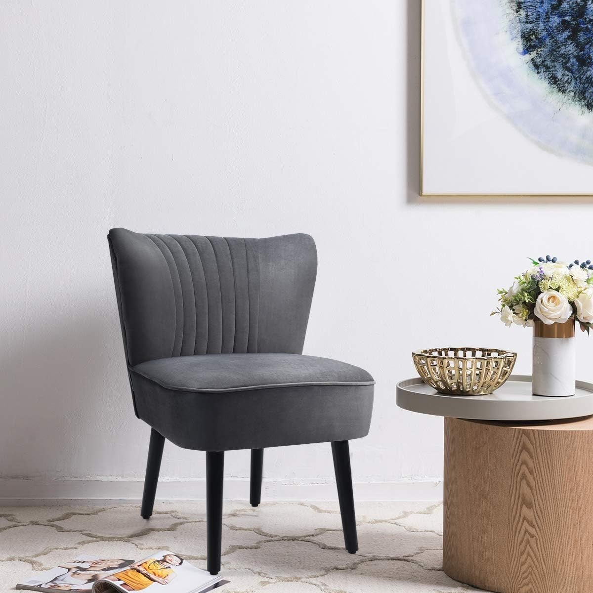 Velvet Wingback Accent Chairs Set of 2 Grey Lounge Seats - Kwikley