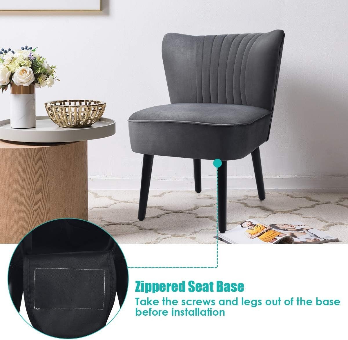 Velvet Wingback Accent Chairs Set of 2 Grey Lounge Seats - Kwikley