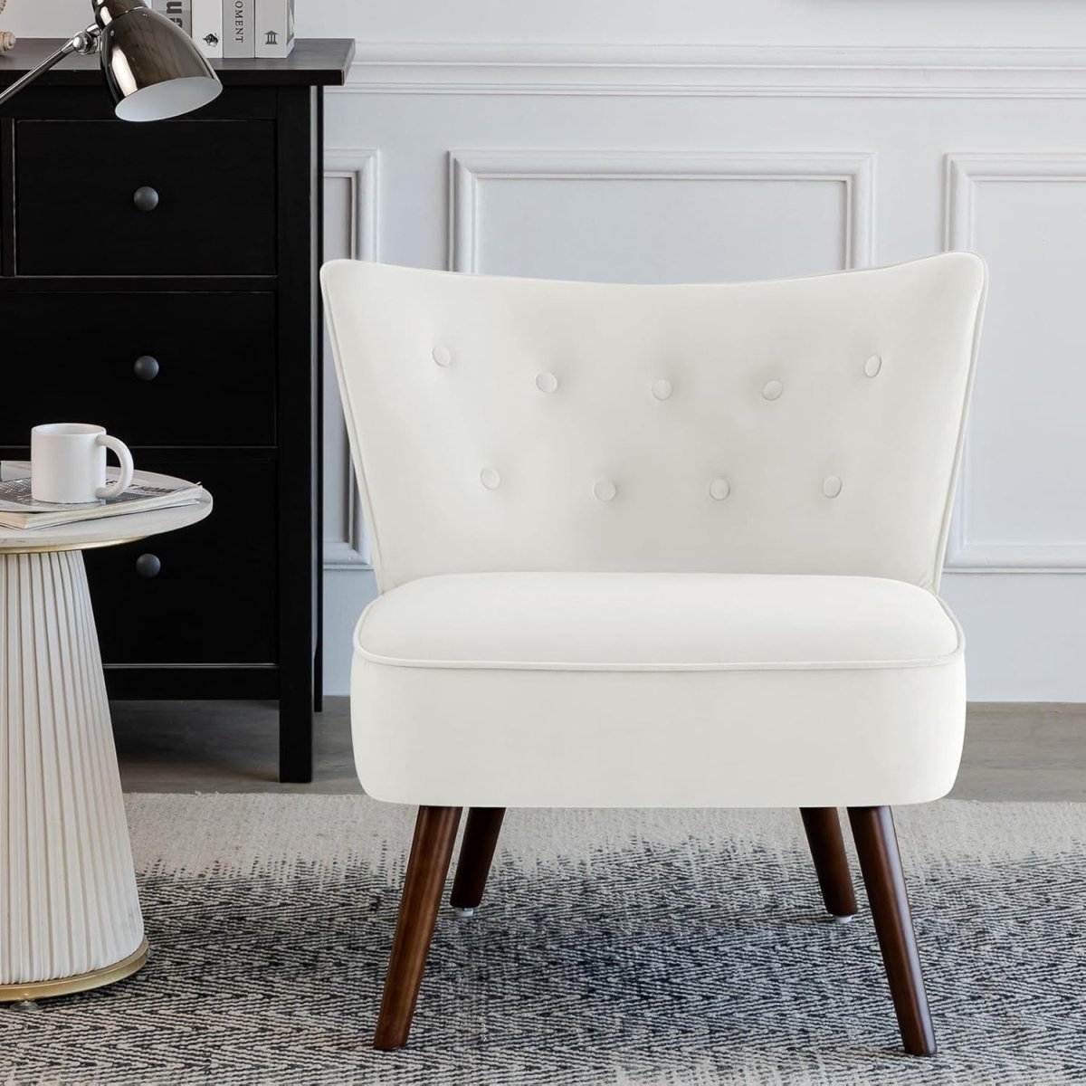 Velvet Wingback Armchair Curved Back Accent Chair Lounge Padded Seat - Kwikley