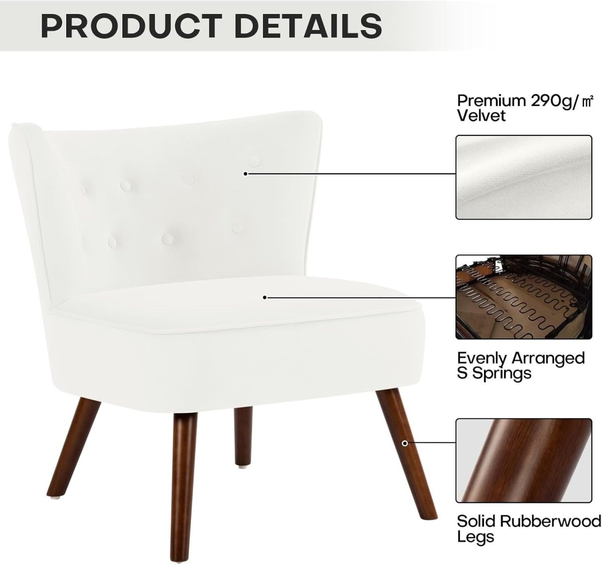 Velvet Wingback Armchair Curved Back Accent Chair Lounge Padded Seat - Kwikley