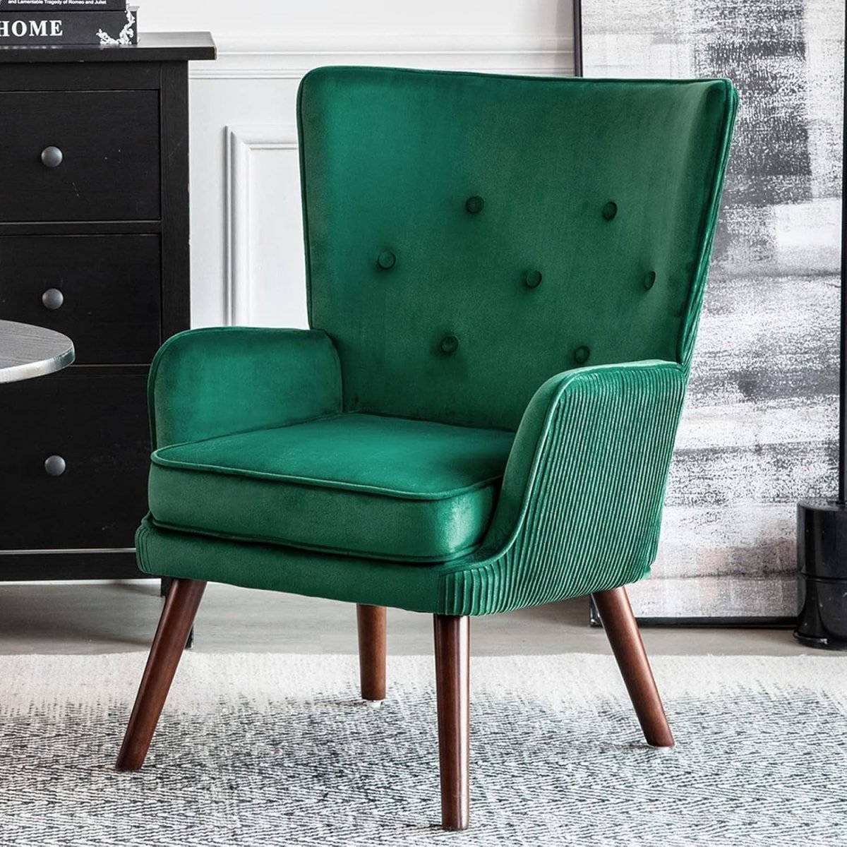 Velvet Wingback Armchair Green Accent Chair Living Room Sofa Tub Seat - Kwikley