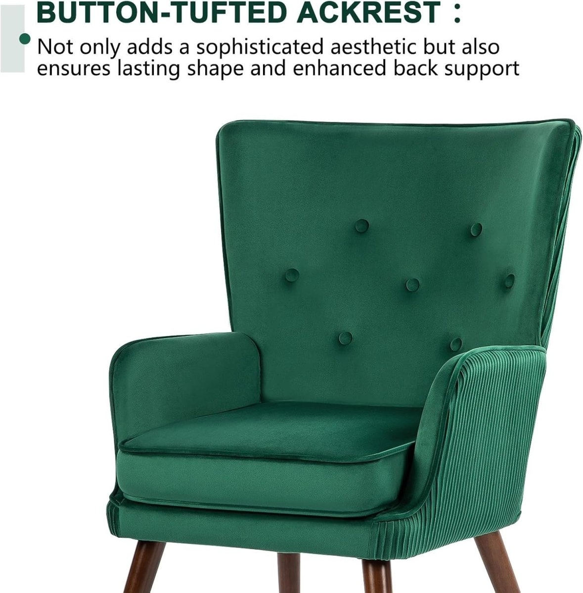 Velvet Wingback Armchair Green Accent Chair Living Room Sofa Tub Seat - Kwikley