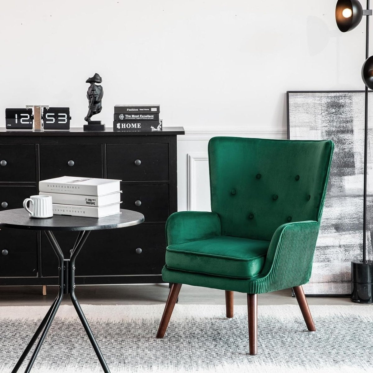 Velvet Wingback Armchair Green Accent Chair Living Room Sofa Tub Seat - Kwikley