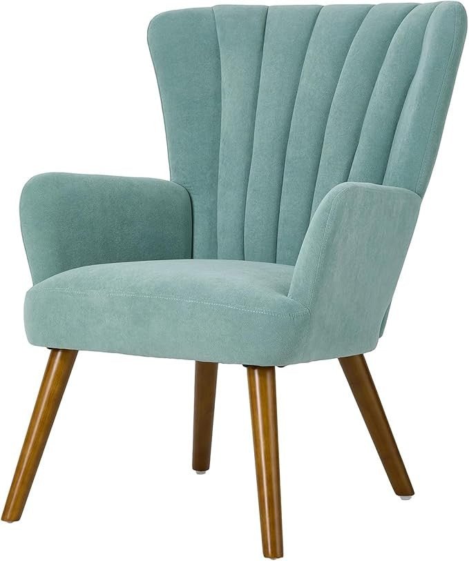 Velvet Wingback Armchair Tub Accent Chair Solid Wood Legs Turquoise - Kwikley