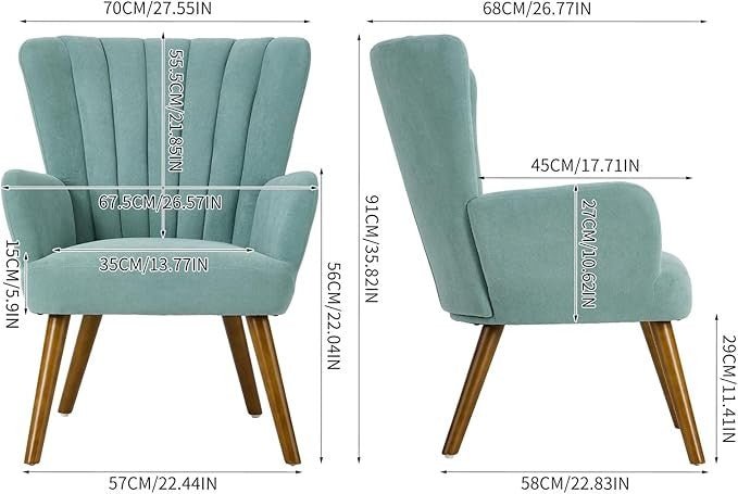 Velvet Wingback Armchair Tub Accent Chair Solid Wood Legs Turquoise - Kwikley