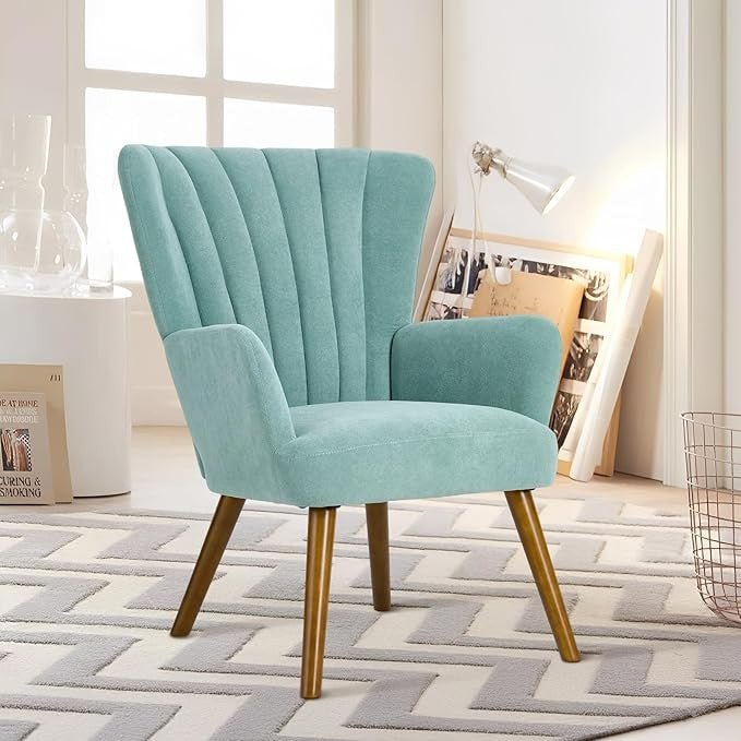 Velvet Wingback Armchair Tub Accent Chair Solid Wood Legs Turquoise - Kwikley