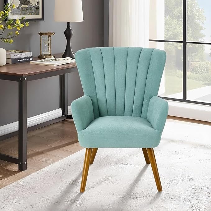 Velvet Wingback Armchair Tub Accent Chair Solid Wood Legs Turquoise - Kwikley