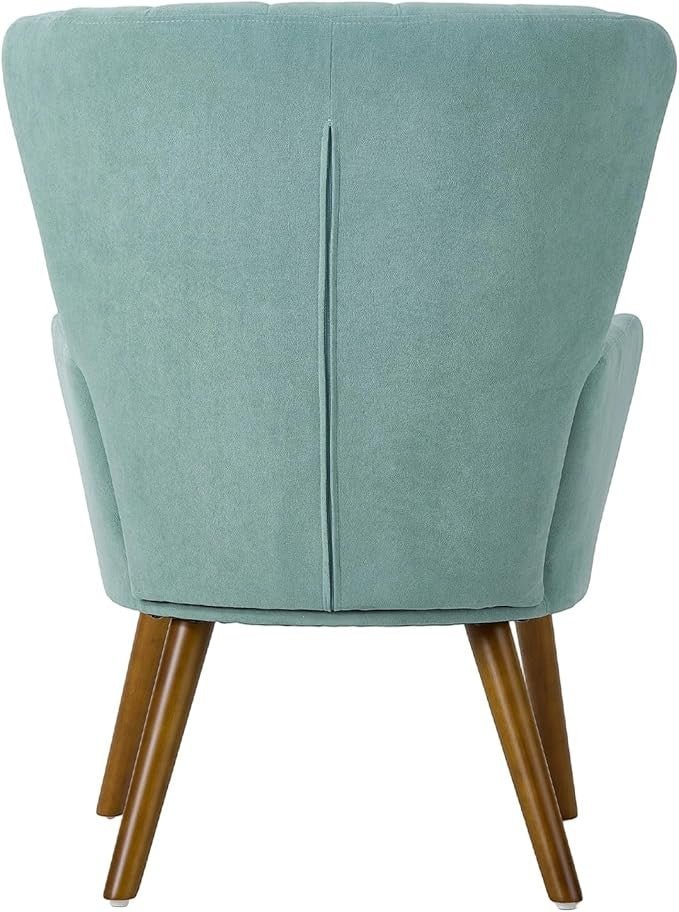 Velvet Wingback Armchair Tub Accent Chair Solid Wood Legs Turquoise - Kwikley