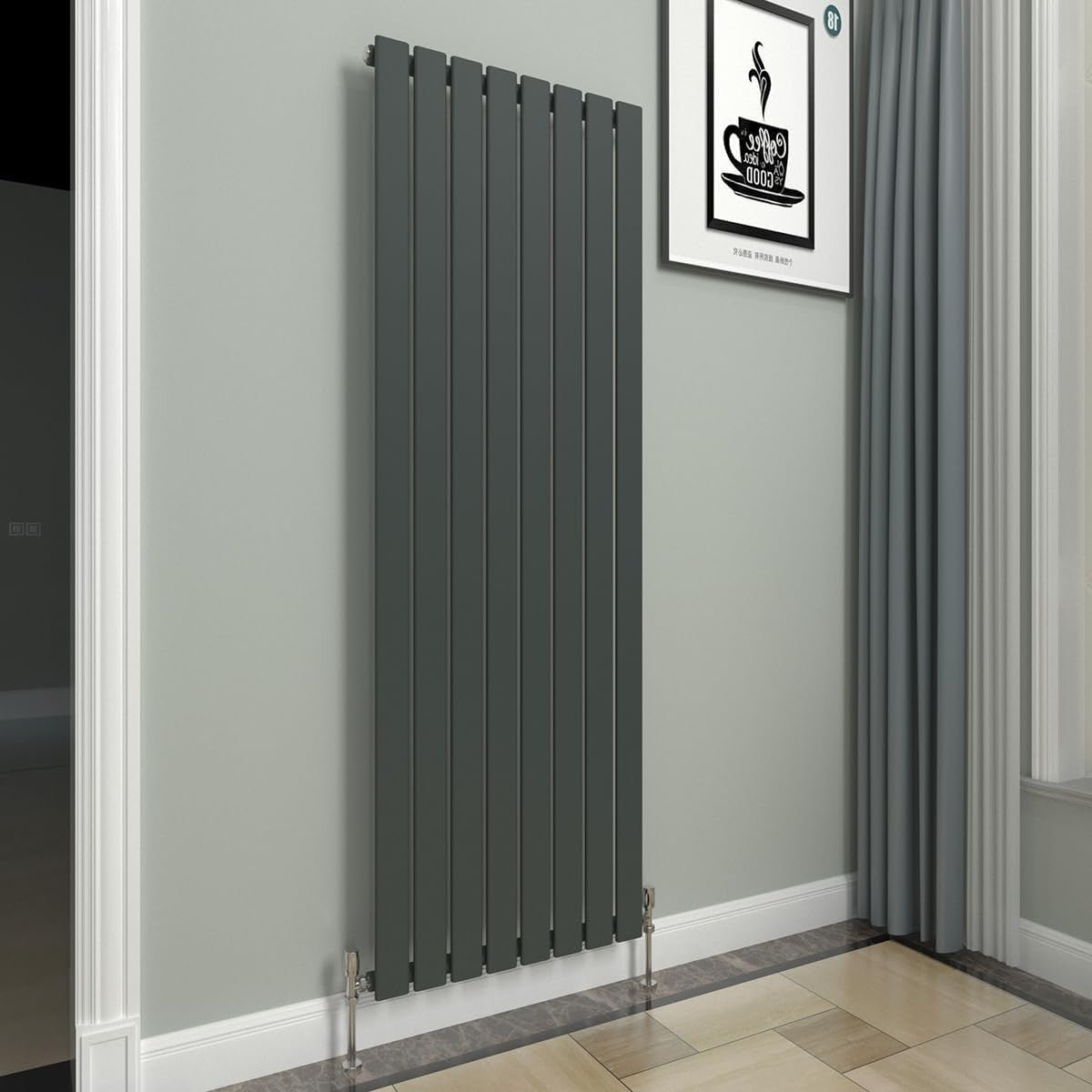 Vertical Anthracite Radiator 1600x544mm Flat Panel Modern Home Heater - Kwikley
