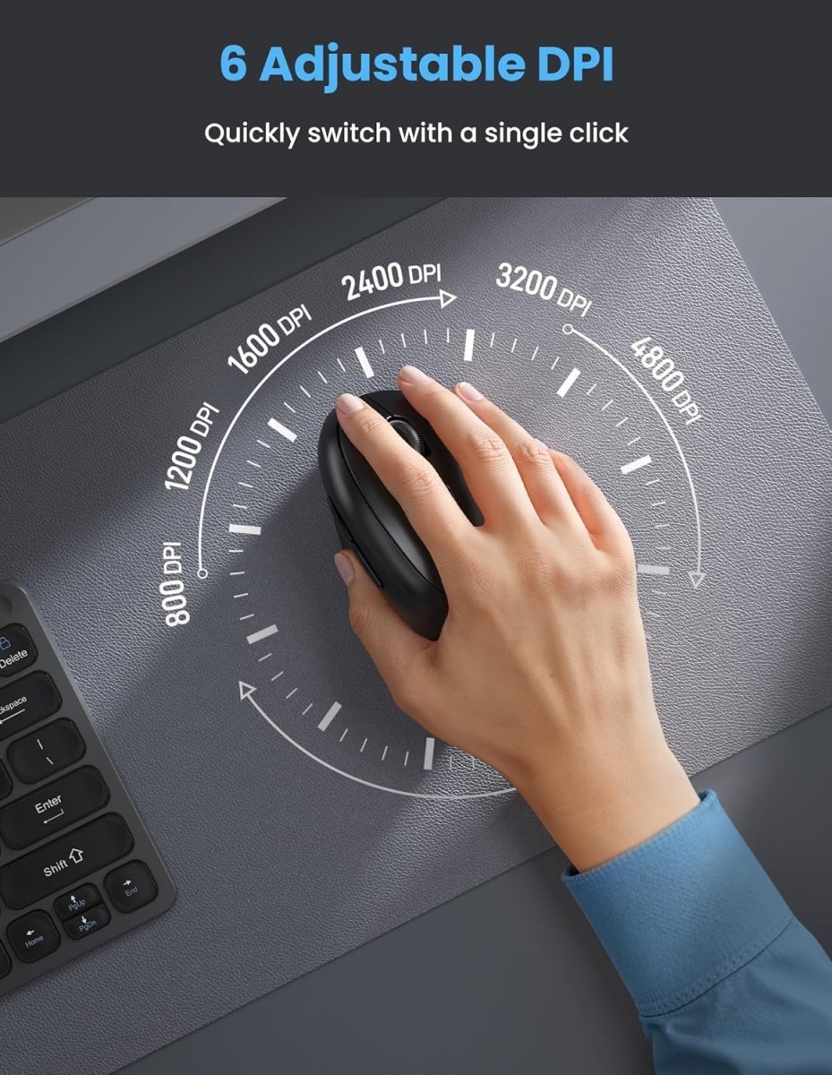 Vertical Bluetooth Wireless Mouse 4800 DPI Rechargeable Silent Black - Kwikley