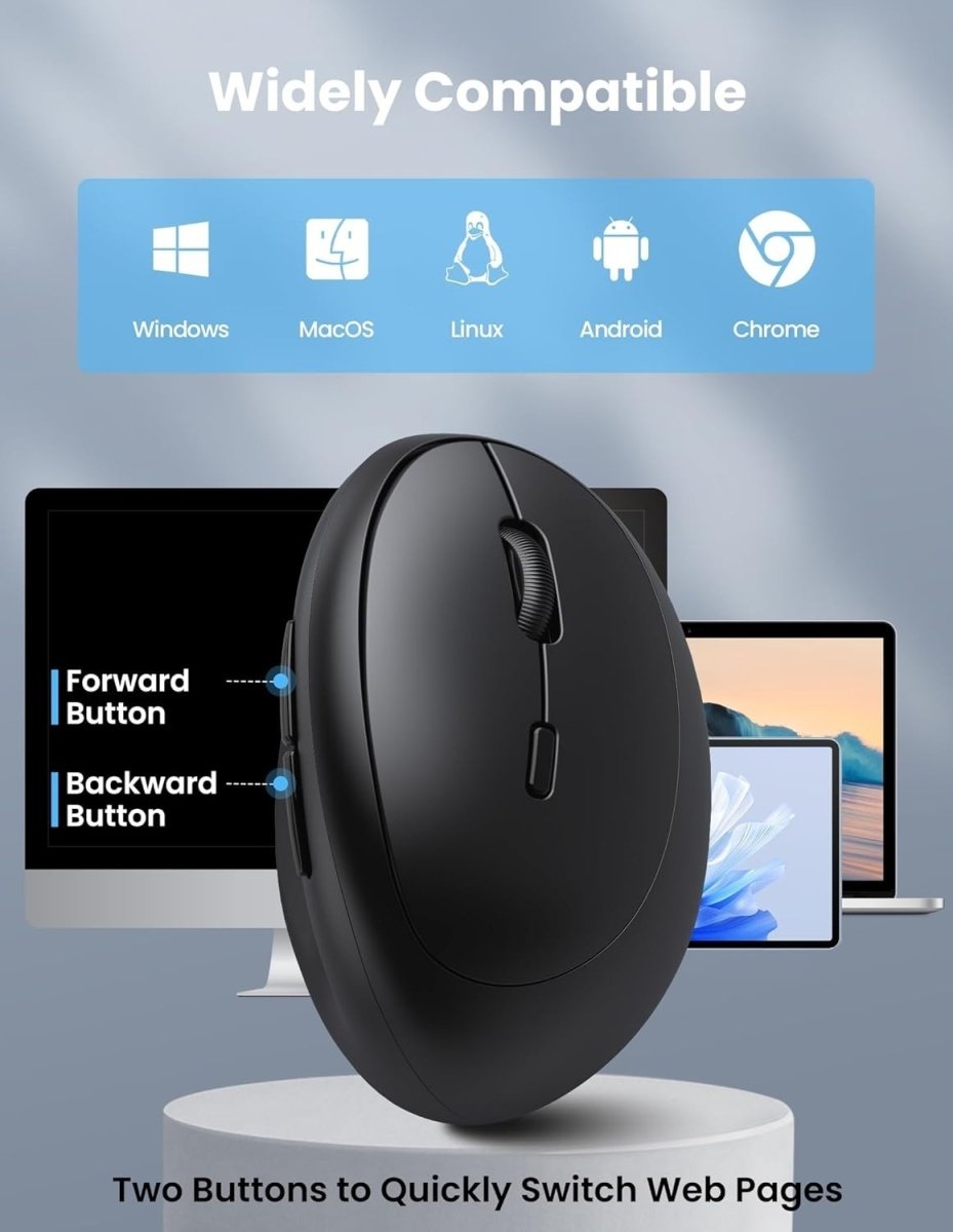 Vertical Bluetooth Wireless Mouse 4800 DPI Rechargeable Silent Black - Kwikley