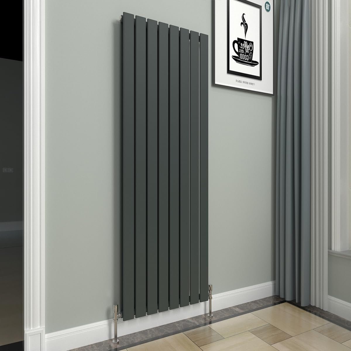 Vertical Designer Radiator Anthracite 1600x544mm Double Panel Modern Heating - Kwikley