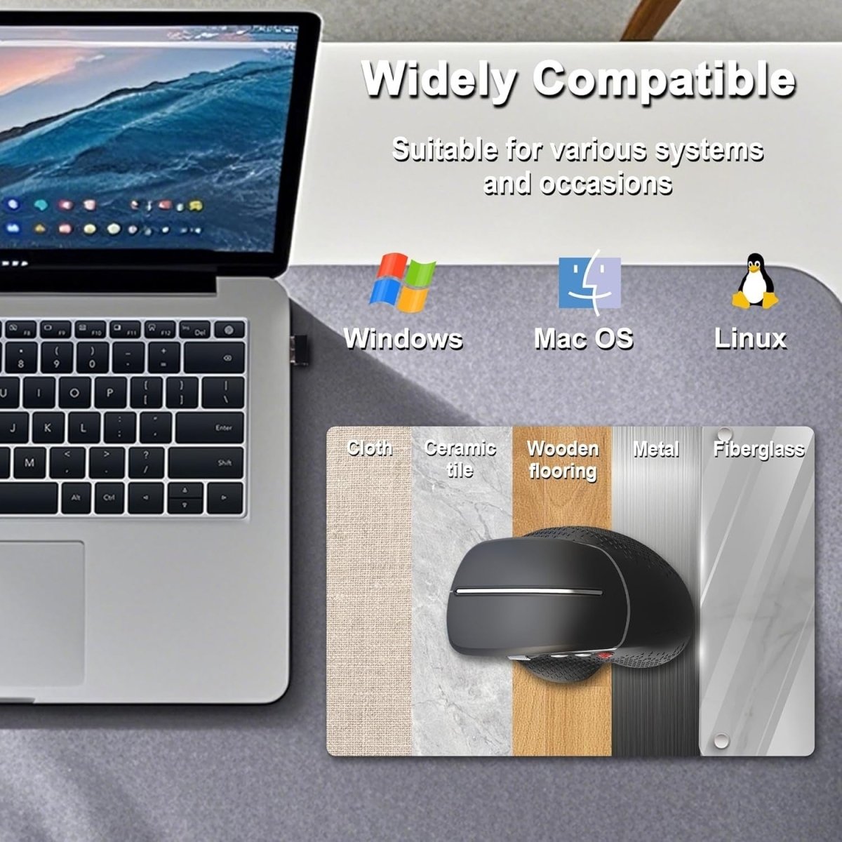 Vertical Ergonomic Wireless Mouse 2.4GHz 6 Buttons Side Scroll - Kwikley
