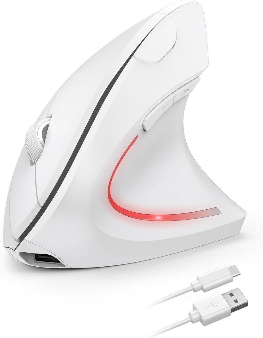 Vertical Ergonomic Wireless Mouse 4800 DPI Silent Rechargeable White - Kwikley