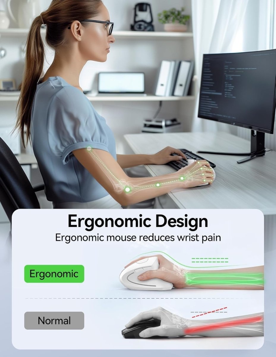 Vertical Ergonomic Wireless Mouse 4800 DPI Silent Rechargeable White - Kwikley