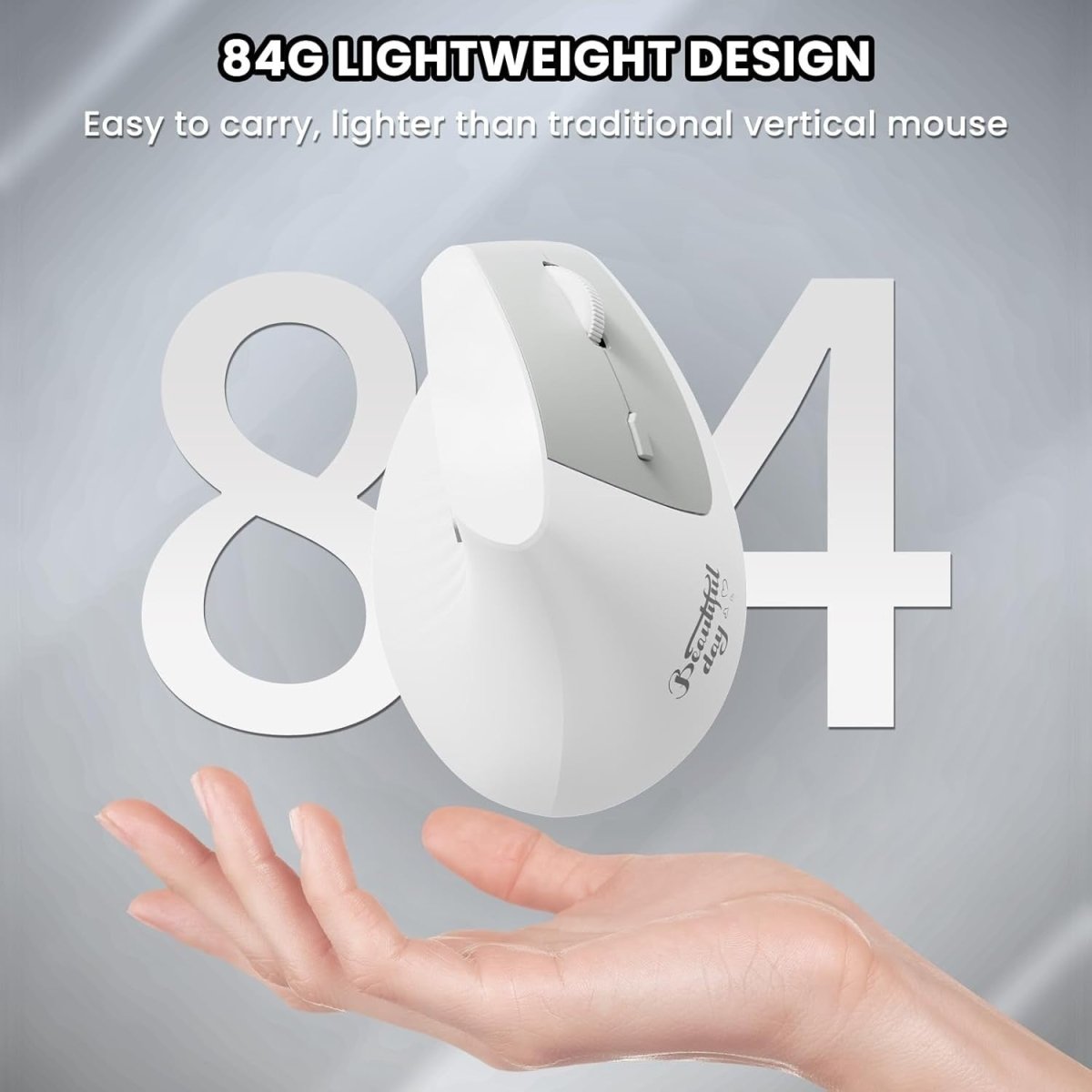 Vertical Ergonomic Wireless Mouse 57° Silent 1600 DPI White - Kwikley