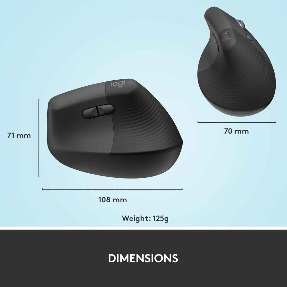 Vertical Ergonomic Wireless Mouse Bluetooth Quiet 4 Buttons Graphite - Kwikley