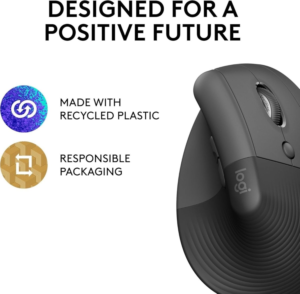 Vertical Ergonomic Wireless Mouse Bluetooth Quiet 4 Buttons Graphite - Kwikley
