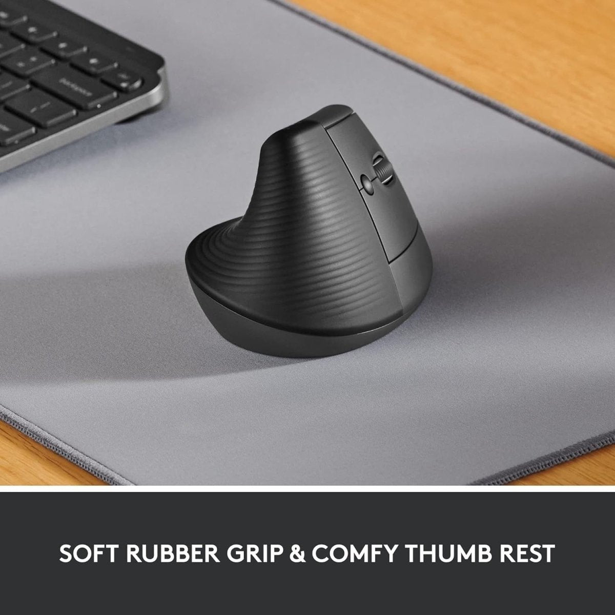 Vertical Ergonomic Wireless Mouse Bluetooth Quiet 4 Buttons Graphite - Kwikley