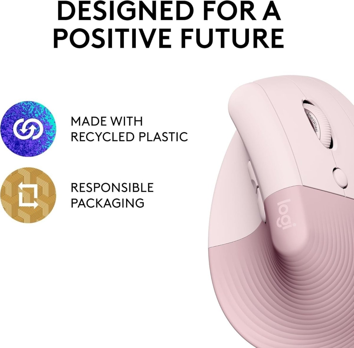 Vertical Ergonomic Wireless Mouse Bluetooth Quiet 4 Buttons Pink - Kwikley
