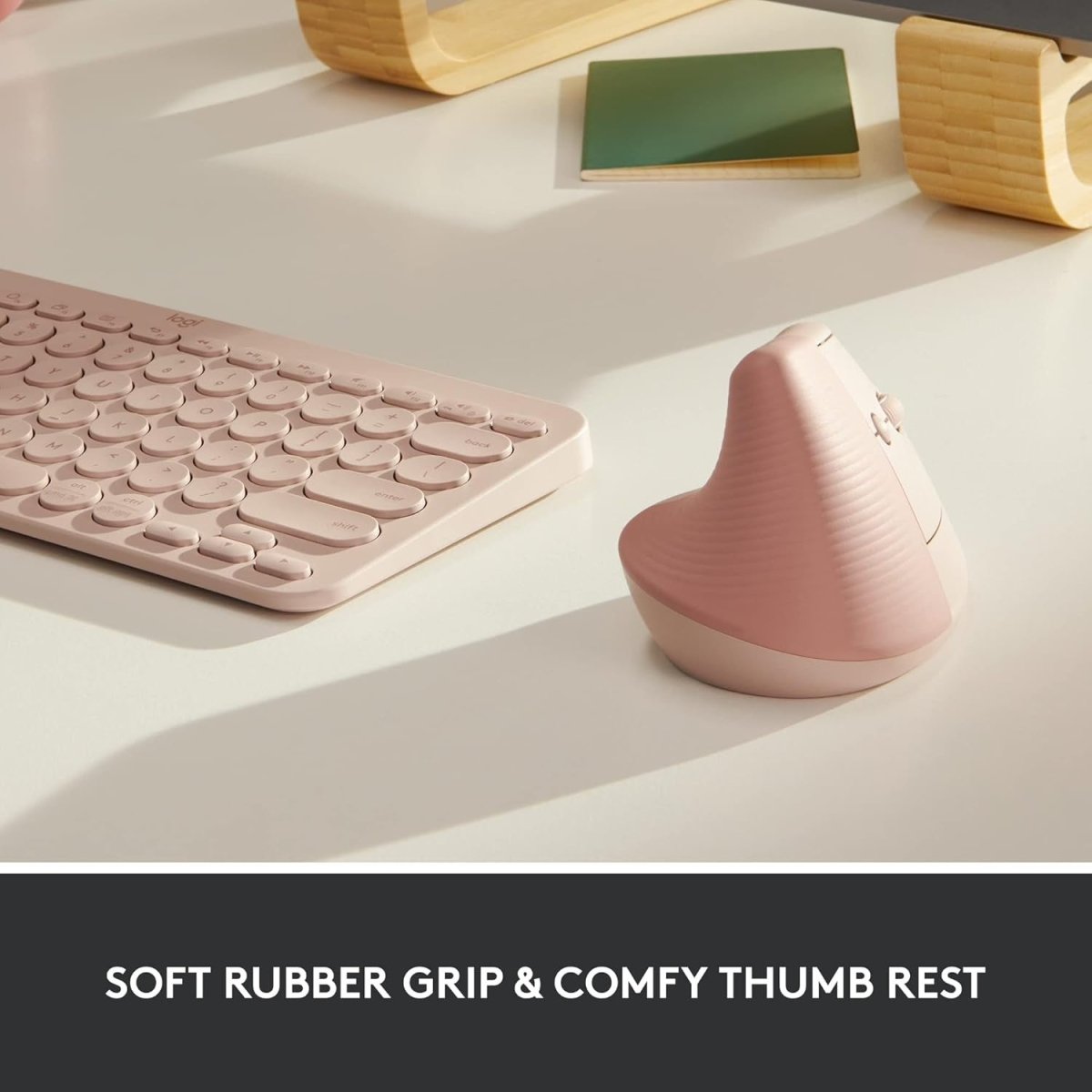 Vertical Ergonomic Wireless Mouse Bluetooth Quiet 4 Buttons Pink - Kwikley