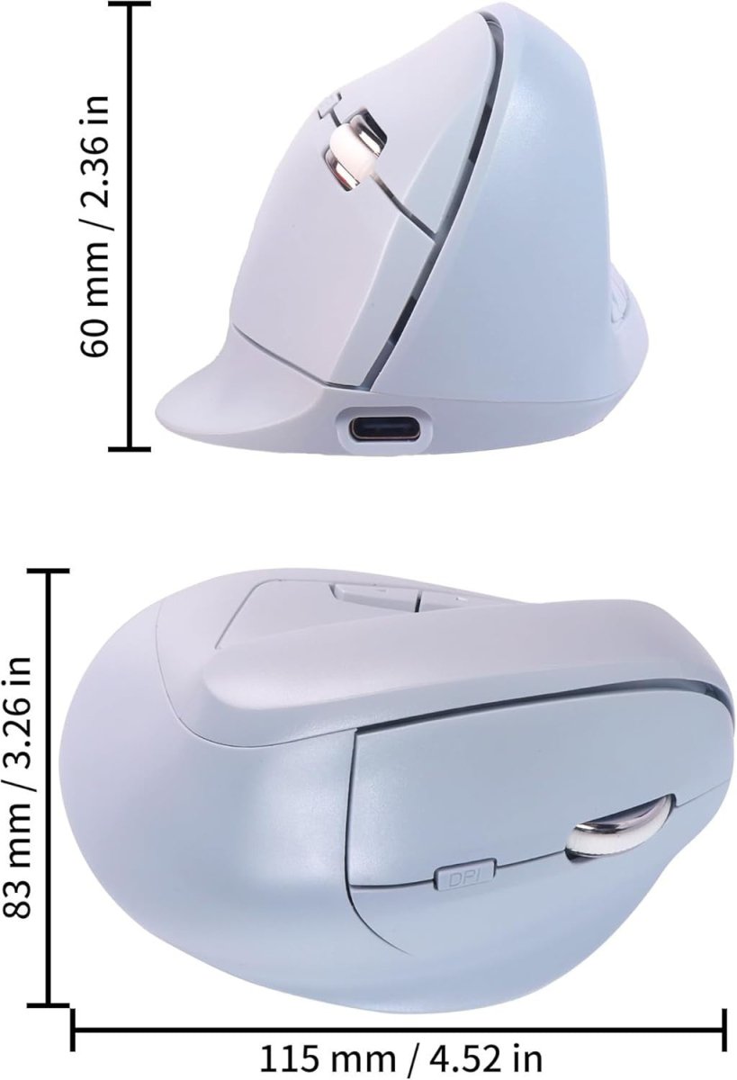 Vertical Ergonomic Wireless Mouse Bluetooth Silent Rechargeable 7 Buttons - Kwikley