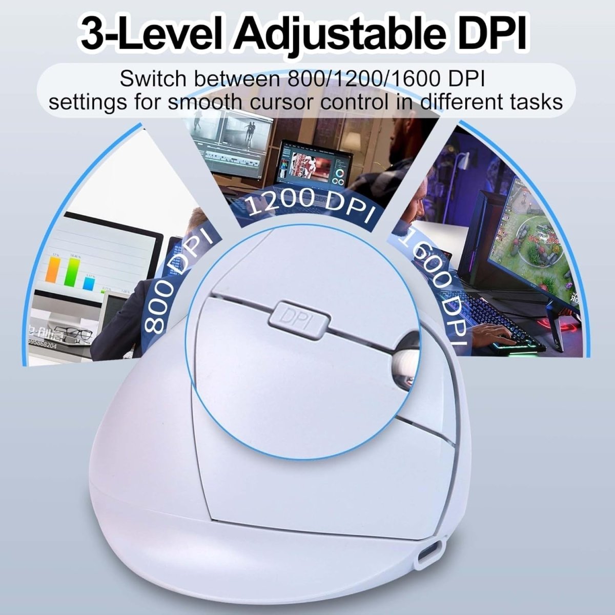 Vertical Ergonomic Wireless Mouse Bluetooth Silent Rechargeable 7 Buttons - Kwikley