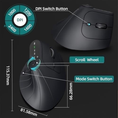 Vertical Ergonomic Wireless Mouse Bluetooth USB 2400 DPI Black - Kwikley