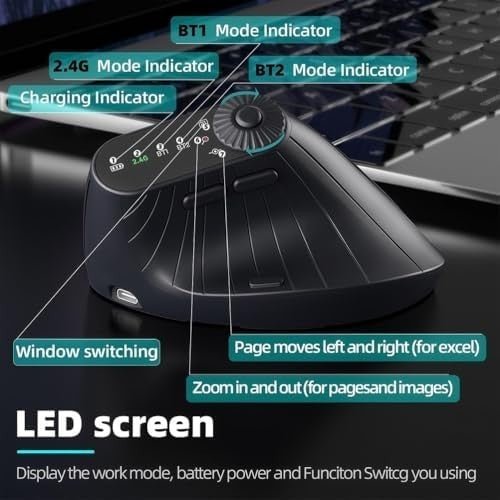 Vertical Ergonomic Wireless Mouse Bluetooth USB 2400 DPI Black - Kwikley