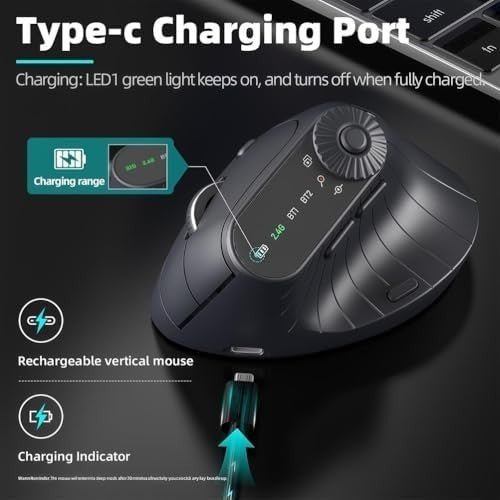 Vertical Ergonomic Wireless Mouse Bluetooth USB 2400 DPI Black - Kwikley