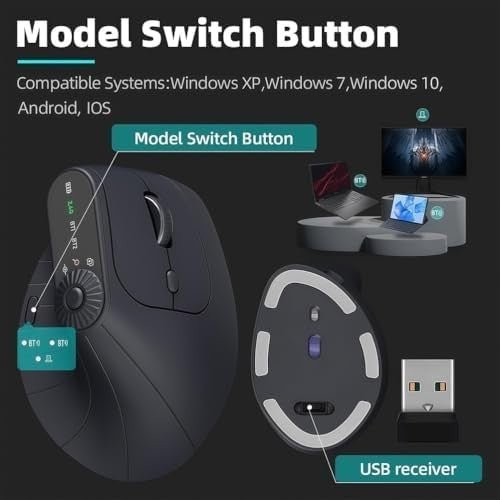 Vertical Ergonomic Wireless Mouse Bluetooth USB 2400 DPI Black - Kwikley