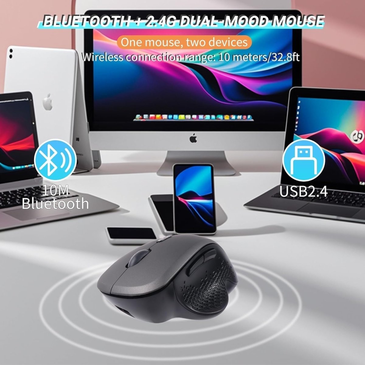 Vertical Ergonomic Wireless Mouse Dual Mode Silent 1600 DPI - Kwikley