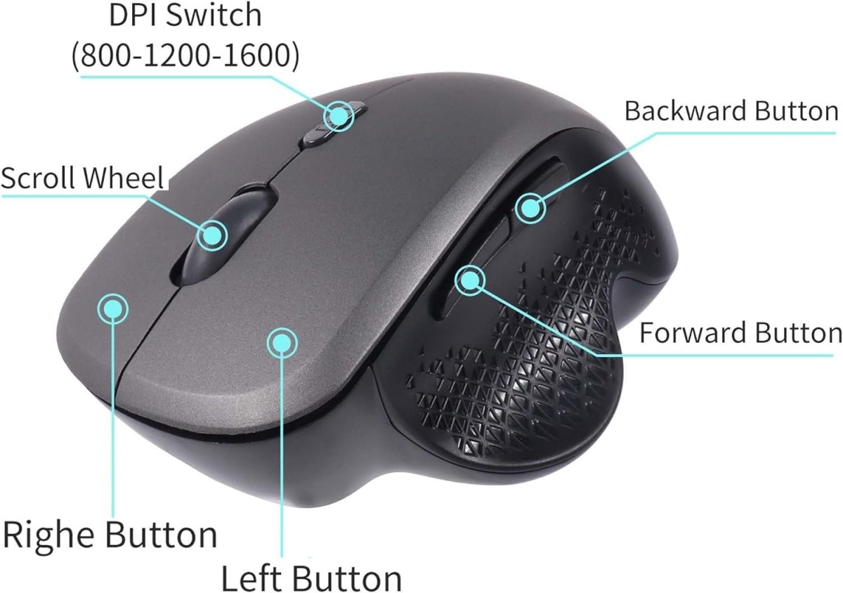 Vertical Ergonomic Wireless Mouse Dual Mode Silent 1600 DPI - Kwikley