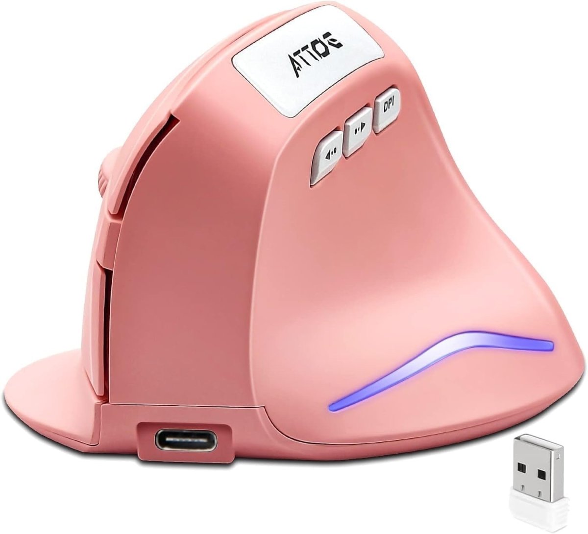 Vertical Ergonomic Wireless Mouse Rechargeable 2400 DPI Pink - Kwikley