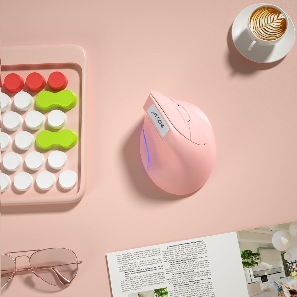 Vertical Ergonomic Wireless Mouse Rechargeable 2400 DPI Pink - Kwikley