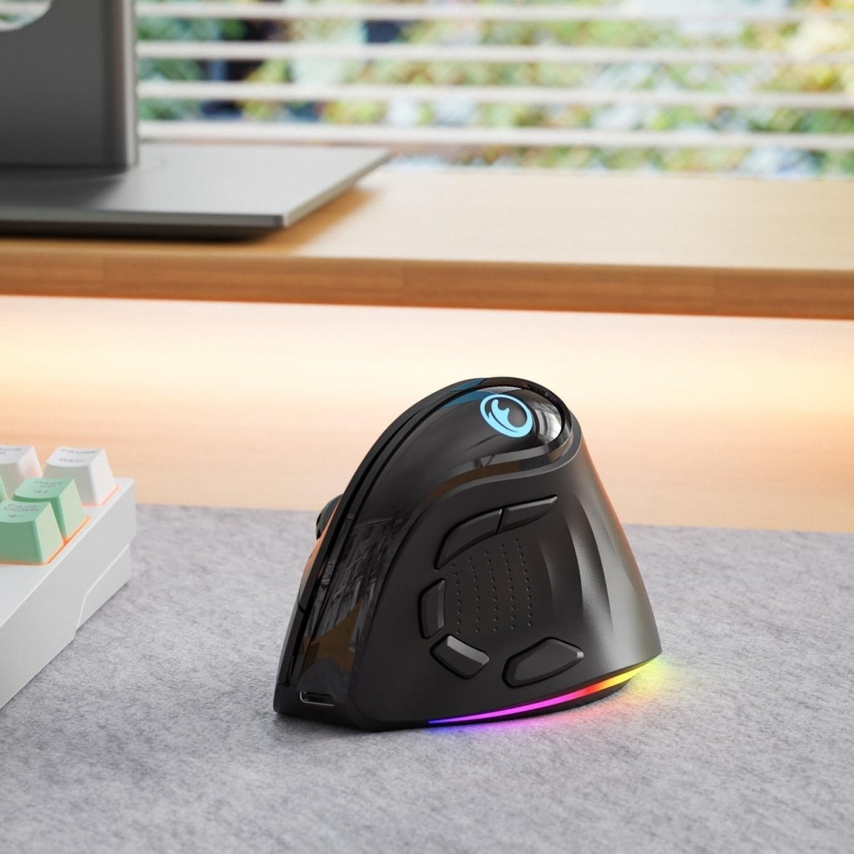 Vertical Ergonomic Wireless Mouse RGB 8400 DPI Tri - Mode Rechargeable - Kwikley