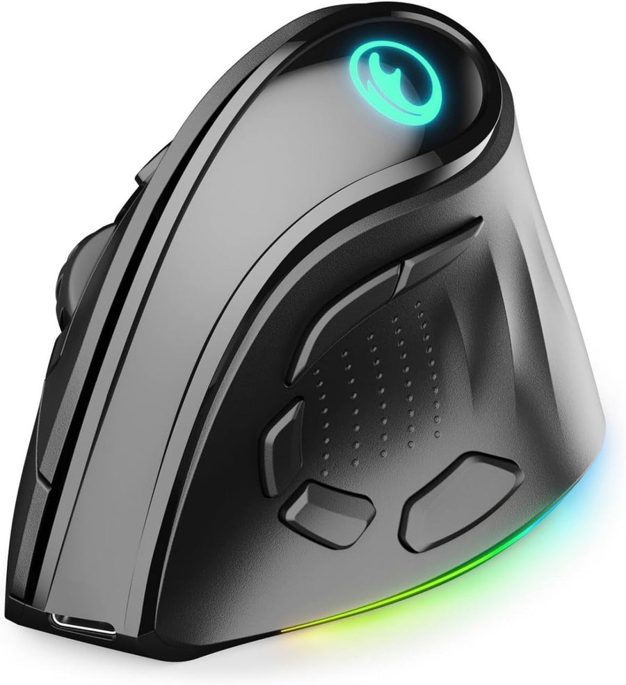 Vertical Ergonomic Wireless Mouse RGB 8400 DPI Tri - Mode Rechargeable - Kwikley