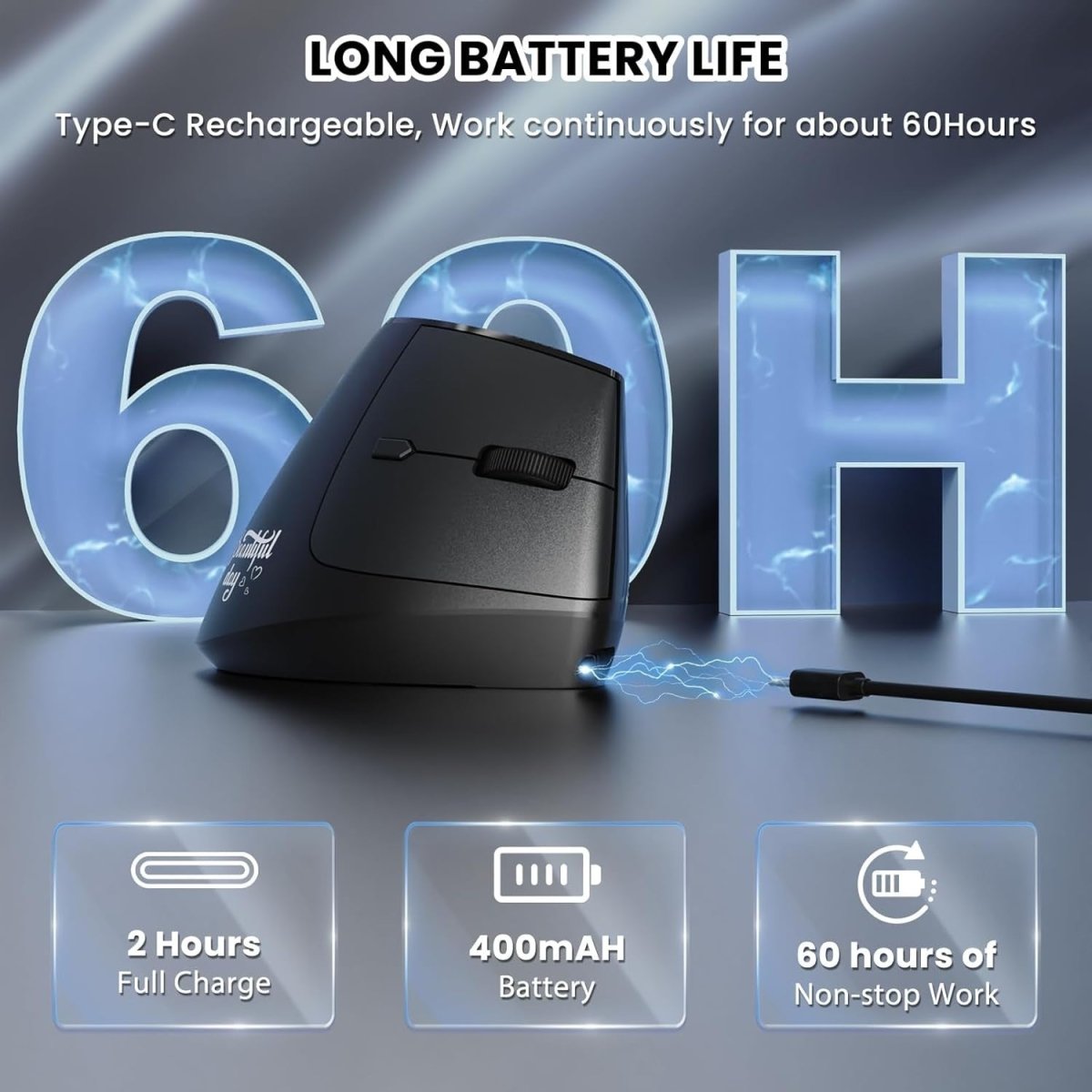 Vertical Ergonomic Wireless Mouse Silent 1600 DPI Rechargeable - Kwikley
