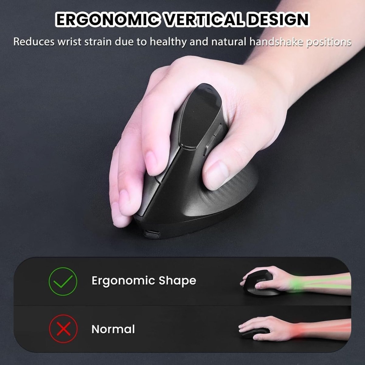 Vertical Ergonomic Wireless Mouse Silent 1600 DPI Rechargeable - Kwikley